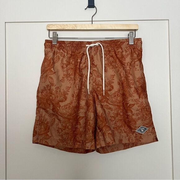 Pacsun Swim Shorts Mens Size Small Orange Flowers Trunks Board Beach Surf - Picture 1 of 12